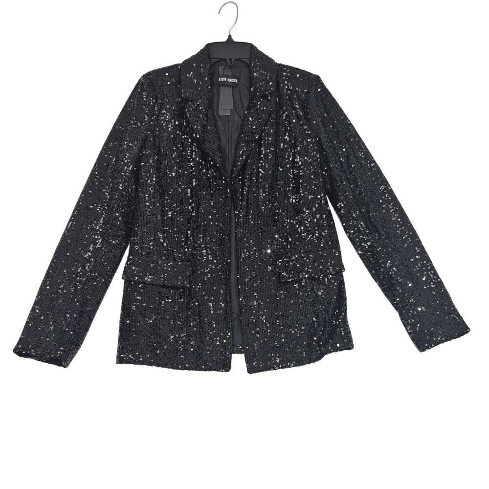 Steve Madden Women's Blazer Size S Sequined Black No Button Long Sleeve (62)